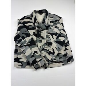 Rock & Republic Womens Camo Trucker Jacket Grey Black White Camouflage Large L